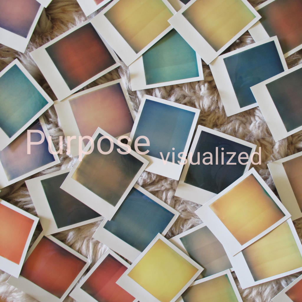 Polaroid style colorful photo prints on the background.